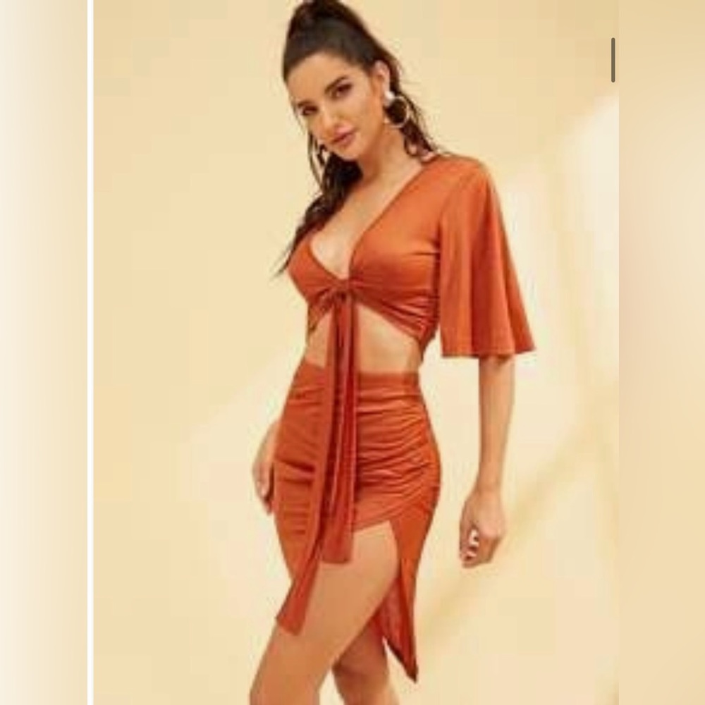 Knot Front Cutout Top & Skirt Set